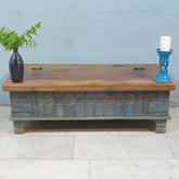 Indian Antique Tribal Beautiful Hand Carved Art Solid Wooden Blanket Box 135X64X40 Cm